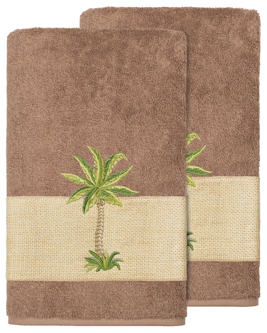 Linum Home Textiles Turkish Cotton Colton 2pc Embellished Bath Towel Set In Beige