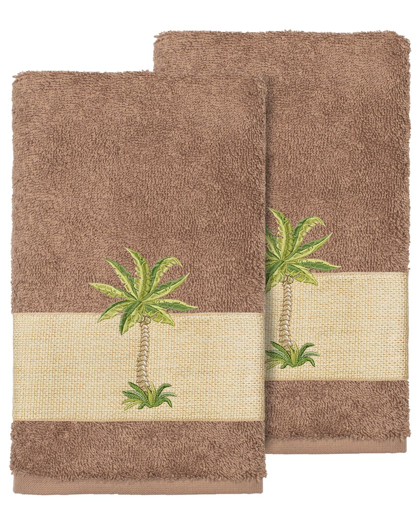Linum Home Textiles Turkish Cotton Colton 2pc Embellished Hand Towel Set In Beige