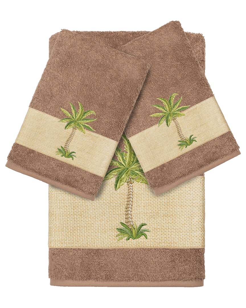 Linum Home Textiles Turkish Cotton Colton 3pc Embellished Bath & Hand Towel Set In Beige