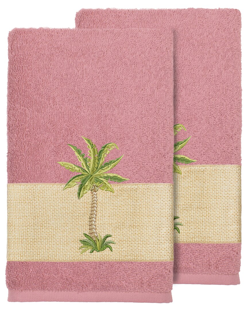 Linum Home Textiles Turkish Cotton Colton 2pc Embellished Bath Towel Set In Rose