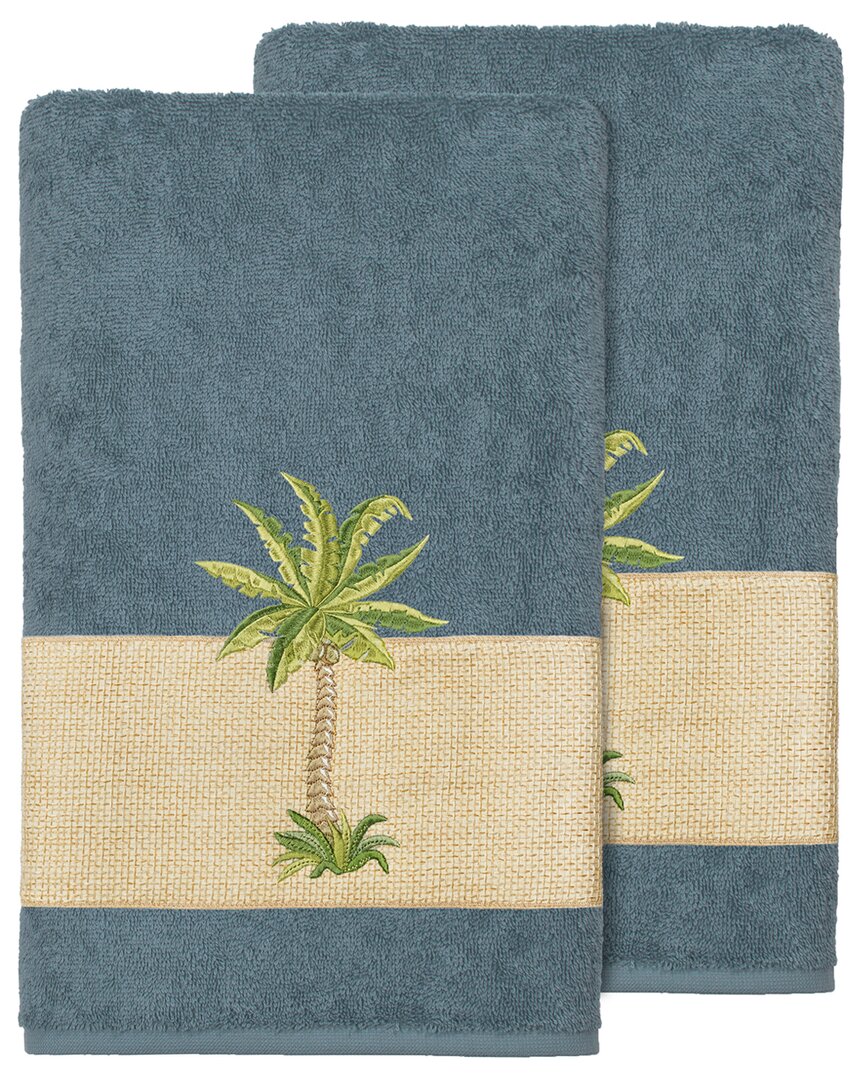 Linum Home Textiles Turkish Cotton Colton 2pc Embellished Bath Towel Set In Teal