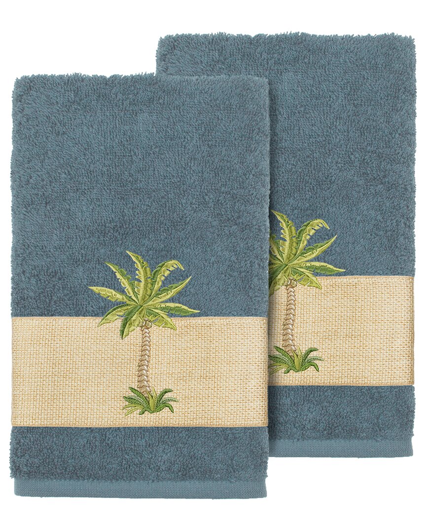 Linum Home Textiles Turkish Cotton Colton 2pc Embellished Hand Towel Set In Teal