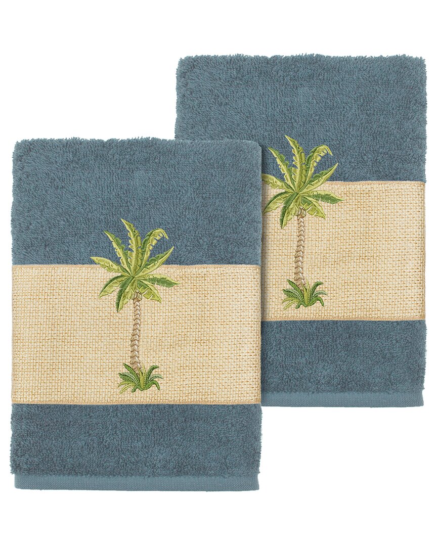 Linum Home Textiles Turkish Cotton Colton 2pc Embellished Washcloth Set In Teal