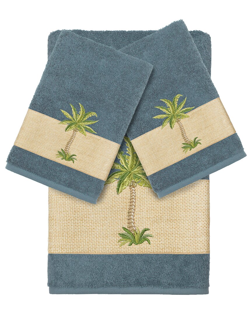 Linum Home Textiles Turkish Cotton Colton 3pc Embellished Bath & Hand Towel Set In Teal