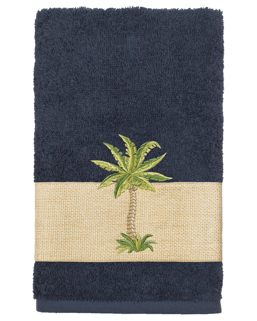 Linum Home Textiles Turkish Cotton Colton Embellished Hand Towel In Blue