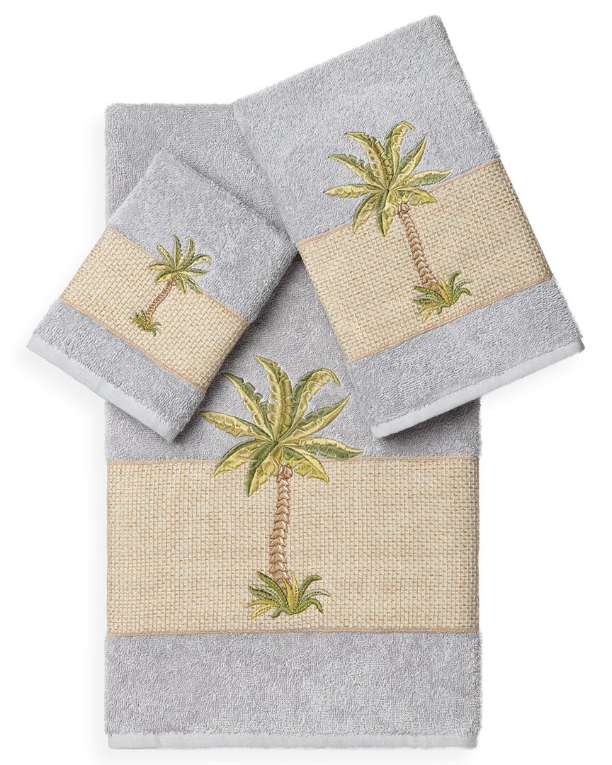 Linum Home Textiles Turkish Cotton Colton 3pc Embellished Towel Set In Grey