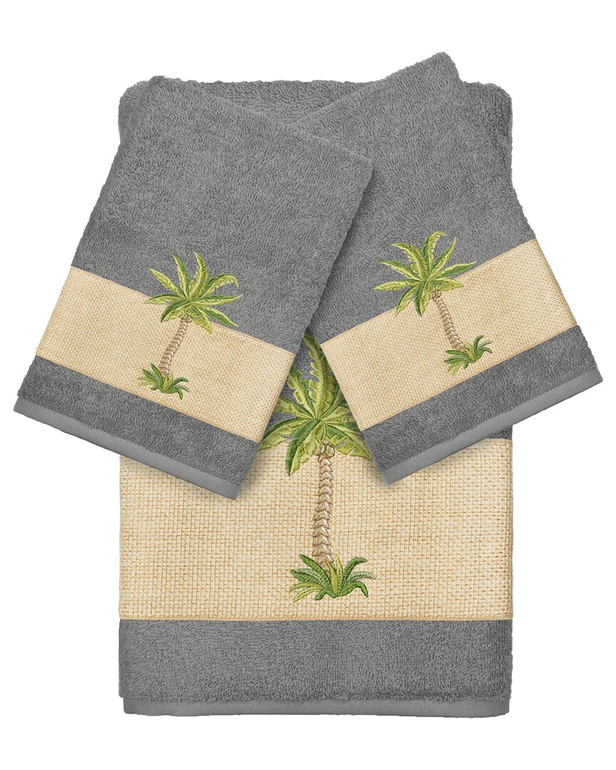 Linum Home Textiles Turkish Cotton Colton 3pc Embellished Bath & Hand Towel Set In Grey