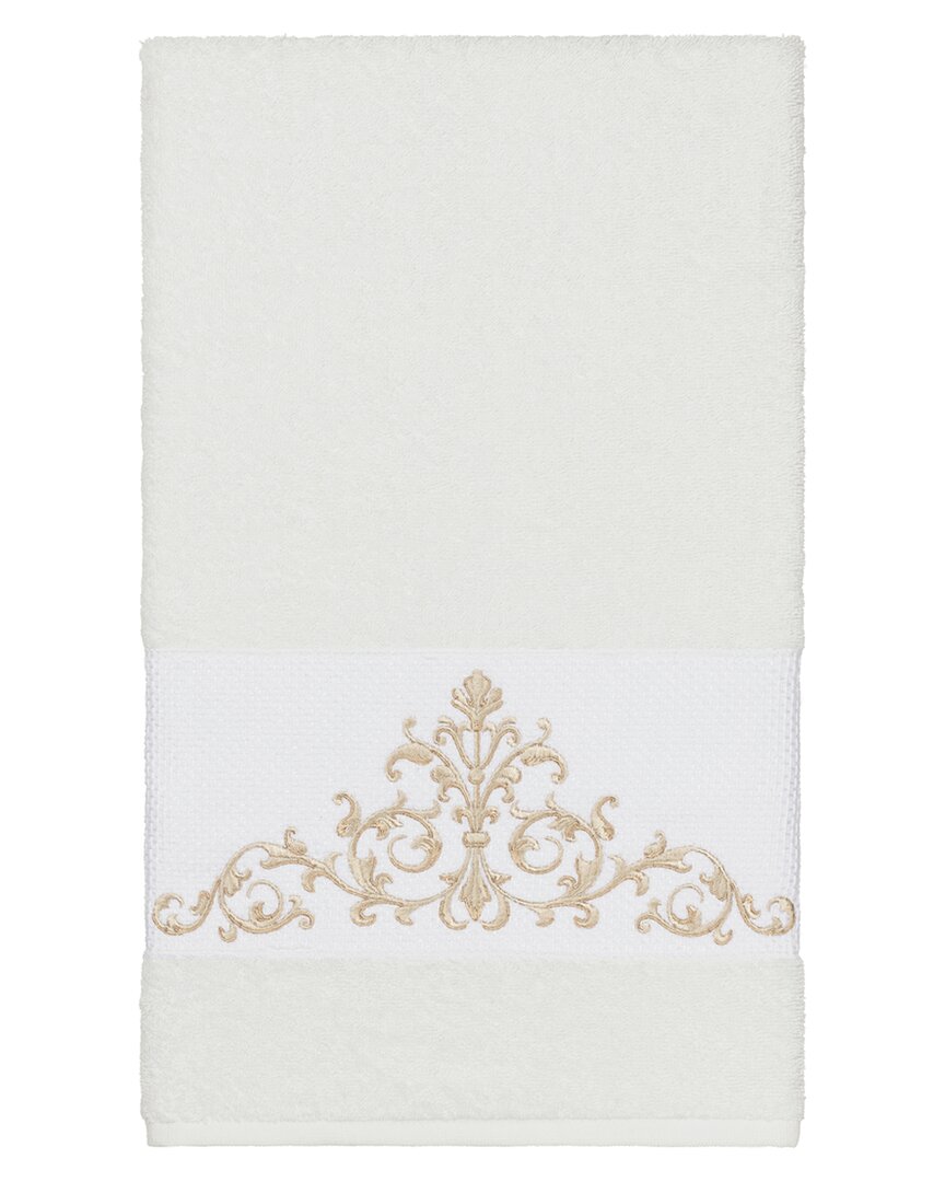 Linum Home Textiles Turkish Cotton Scarlet Embellished Bath Towel In White