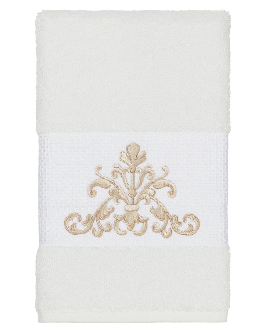 Linum Home Textiles Turkish Cotton Scarlet Embellished Hand Towel In White