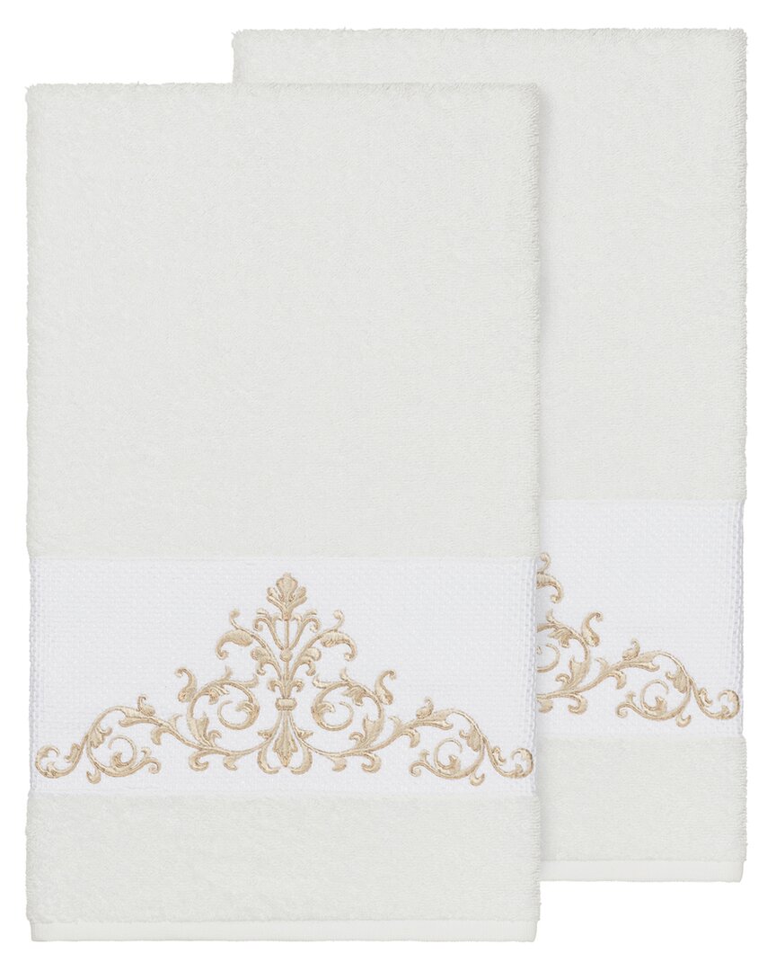 Linum Home Textiles Turkish Cotton Scarlet 2pc Embellished Bath Towel Set In White