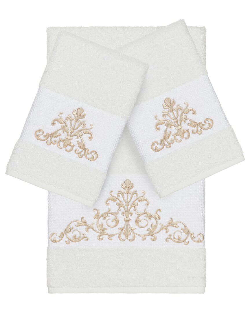 Linum Home Textiles Turkish Cotton Scarlet 3pc Embellished Bath & Hand Towel Set In Cream