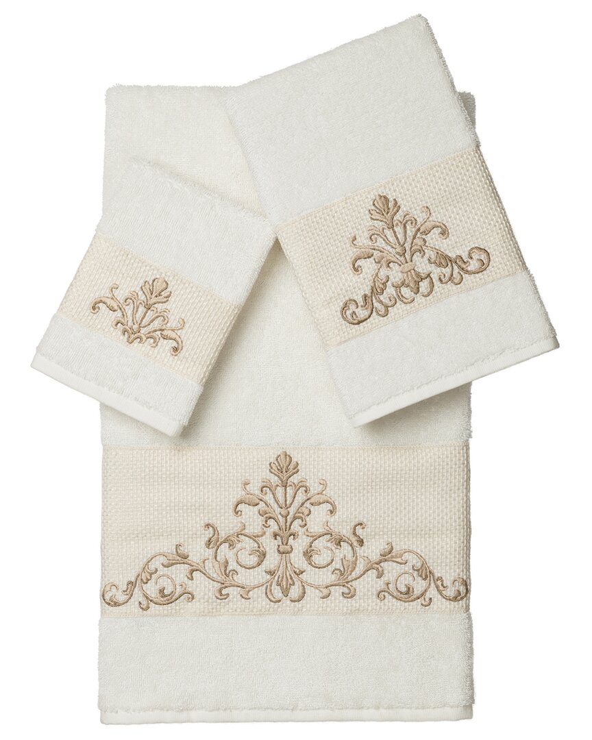 Linum Home Textiles Turkish Cotton Scarlet 3pc Embellished Bath & Hand Towel Set In Cream