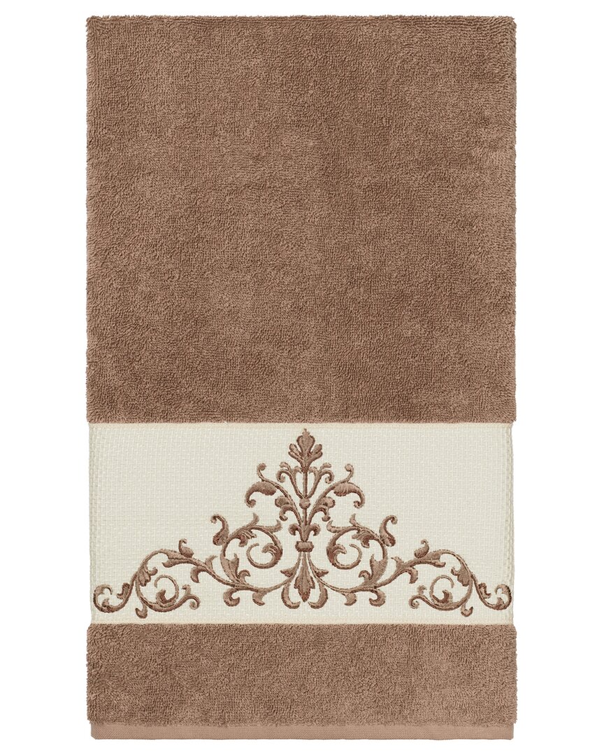 Linum Home Textiles Turkish Cotton Scarlet Embellished Bath Towel In Beige