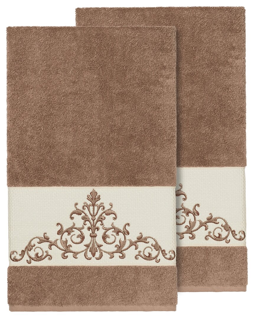 Linum Home Textiles Turkish Cotton Scarlet 2pc Embellished Bath Towel Set In Beige