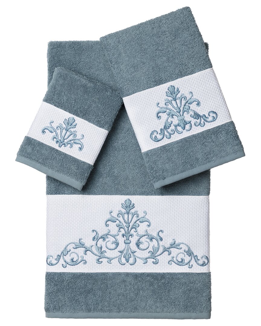 Linum Home Textiles Turkish Cotton Scarlet 3pc Embellished Towel Set In Teal