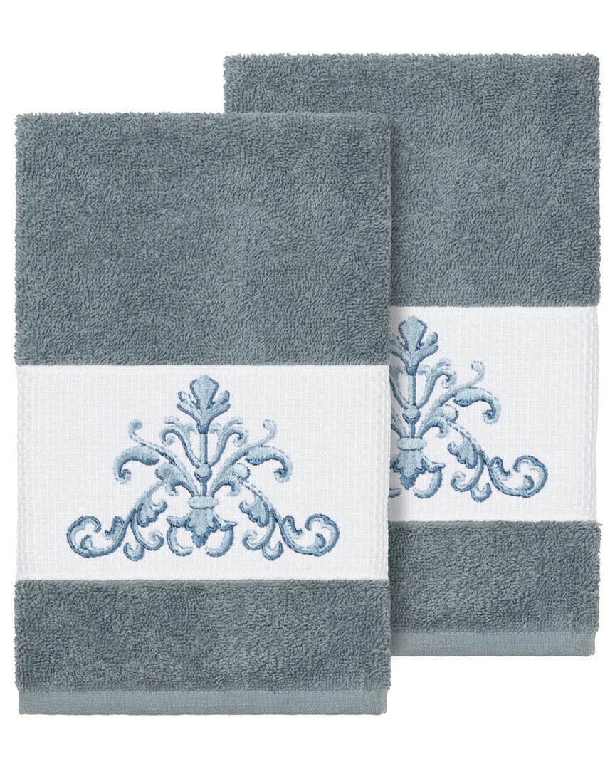 Linum Home Textiles Turkish Cotton Scarlet 2pc Embellished Hand Towel Set In Teal