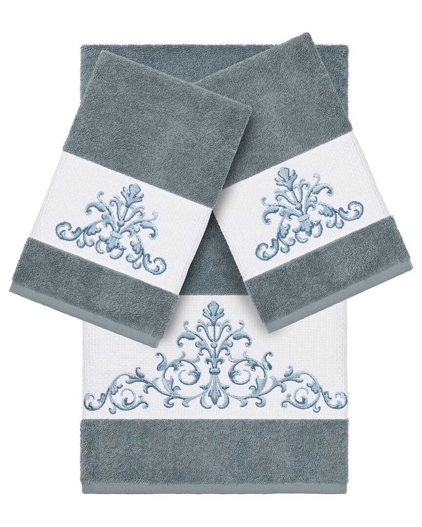 Linum Home Textiles Turkish Cotton Serenity 3pc Embellished Bath & Hand Towel Set In Grey