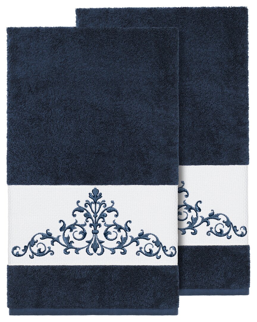 Linum Home Textiles Turkish Cotton Scarlet 2pc Embellished Bath Towel Set In Blue