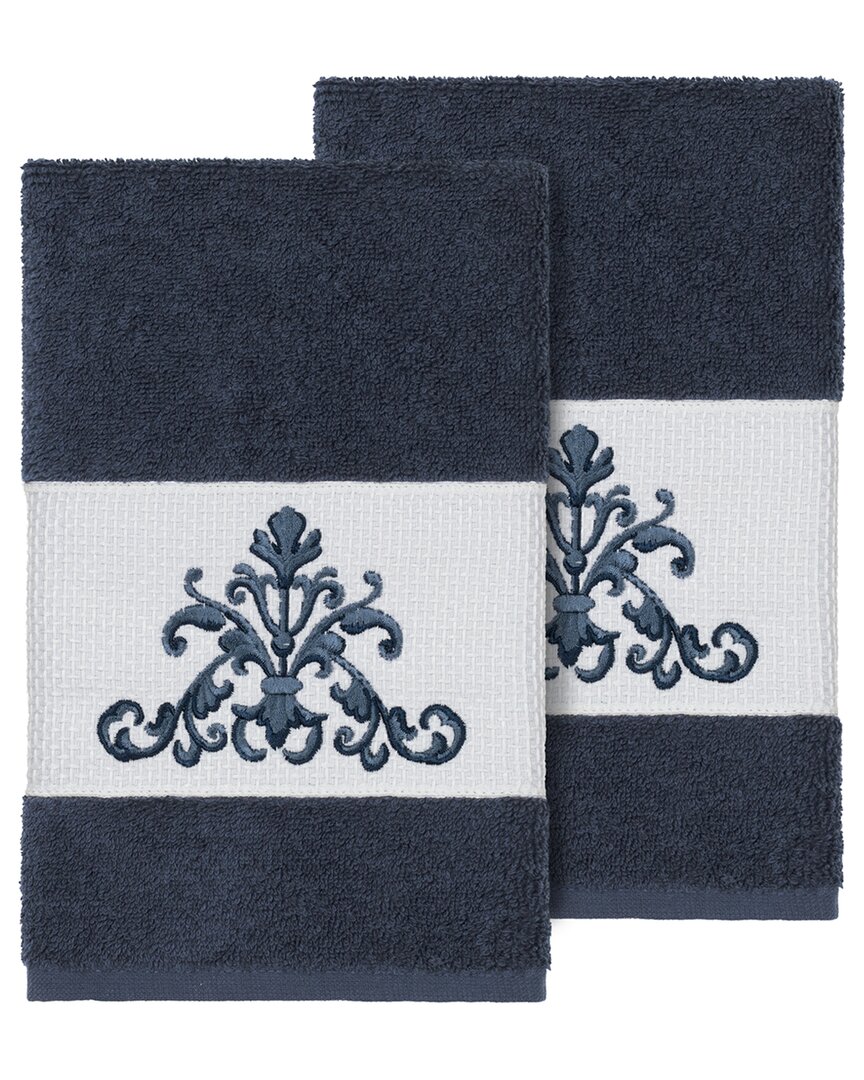 Linum Home Textiles Turkish Cotton Scarlet 2pc Embellished Hand Towel Set In Blue