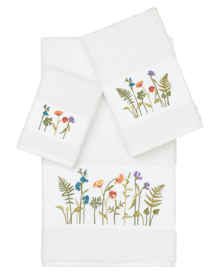 Linum Home Textiles Turkish Cotton Serenity 3pc Embellished Towel Set In White