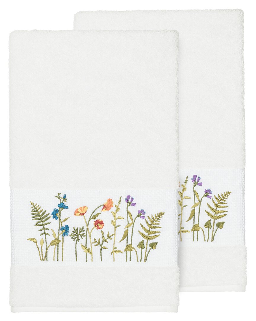 Linum Home Textiles Turkish Cotton Serenity 2pc Embellished Bath Towel Set In White