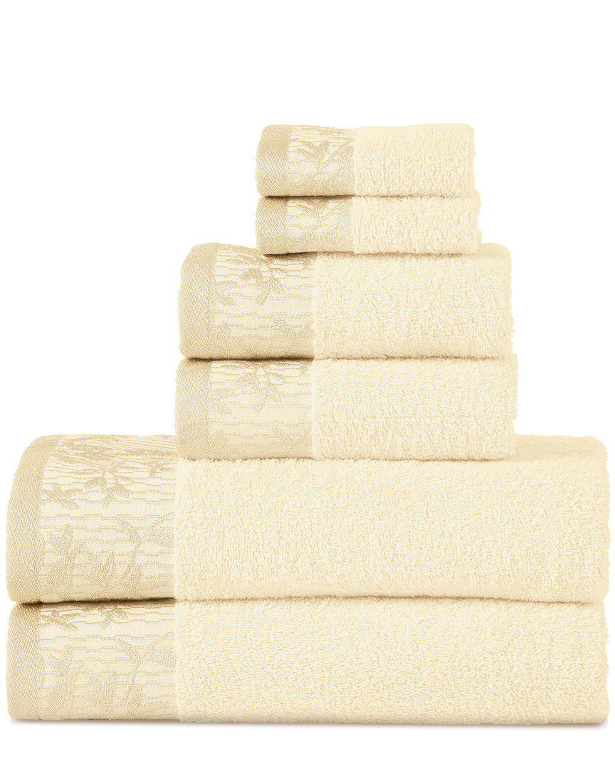 Superior Wisteria Floral Embroidered Jacquard Border Cotton 6 Piece Bath Towel Set