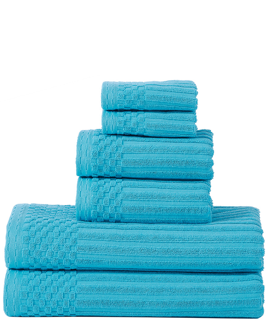 SUPERIOR SUPERIOR HIGHLY ABSORBENT 6PC SOLID AND CHECKERED BORDER COTTON TOWEL SET