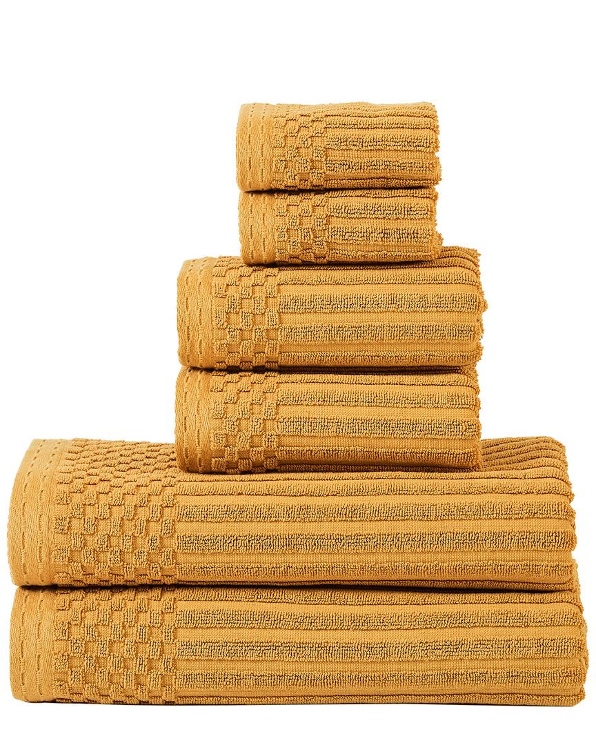 Superior Highly Absorbent 6pc Solid And Checkered Border Towel Set