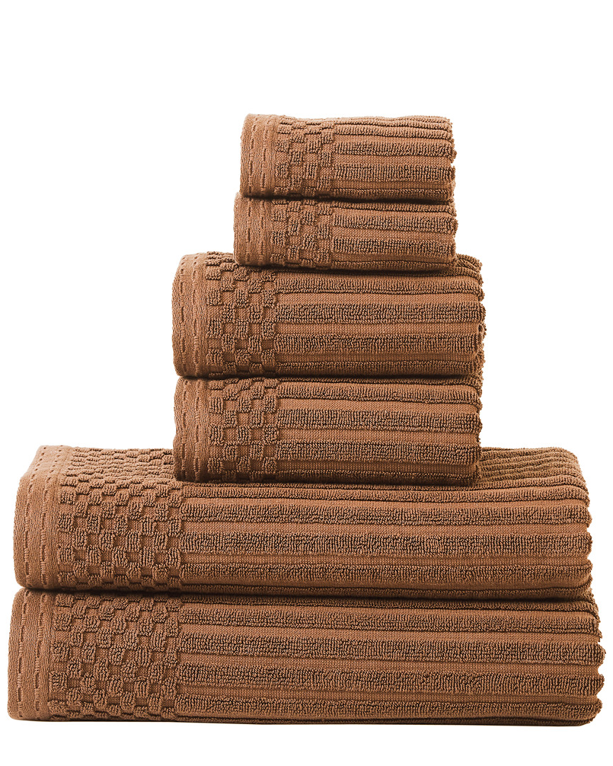 Superior Highly Absorbent 6pc Solid And Checkered Border Towel Set