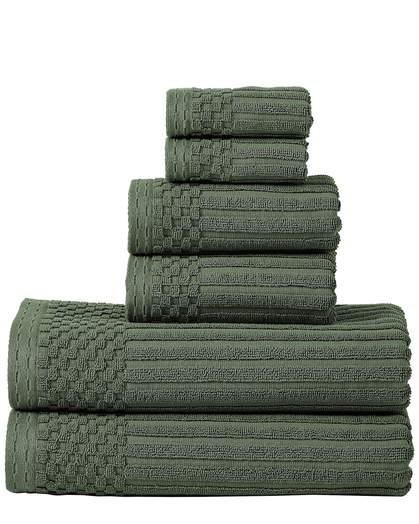 SUPERIOR SUPERIOR HIGHLY ABSORBENT 6PC SOLID AND CHECKERED BORDER COTTON TOWEL SET
