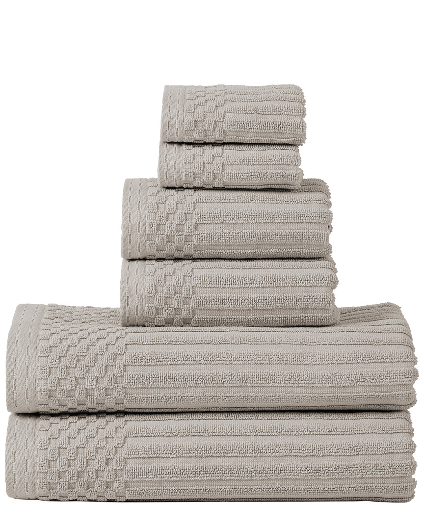 SUPERIOR SUPERIOR HIGHLY ABSORBENT 6PC SOLID AND CHECKERED BORDER COTTON TOWEL SET