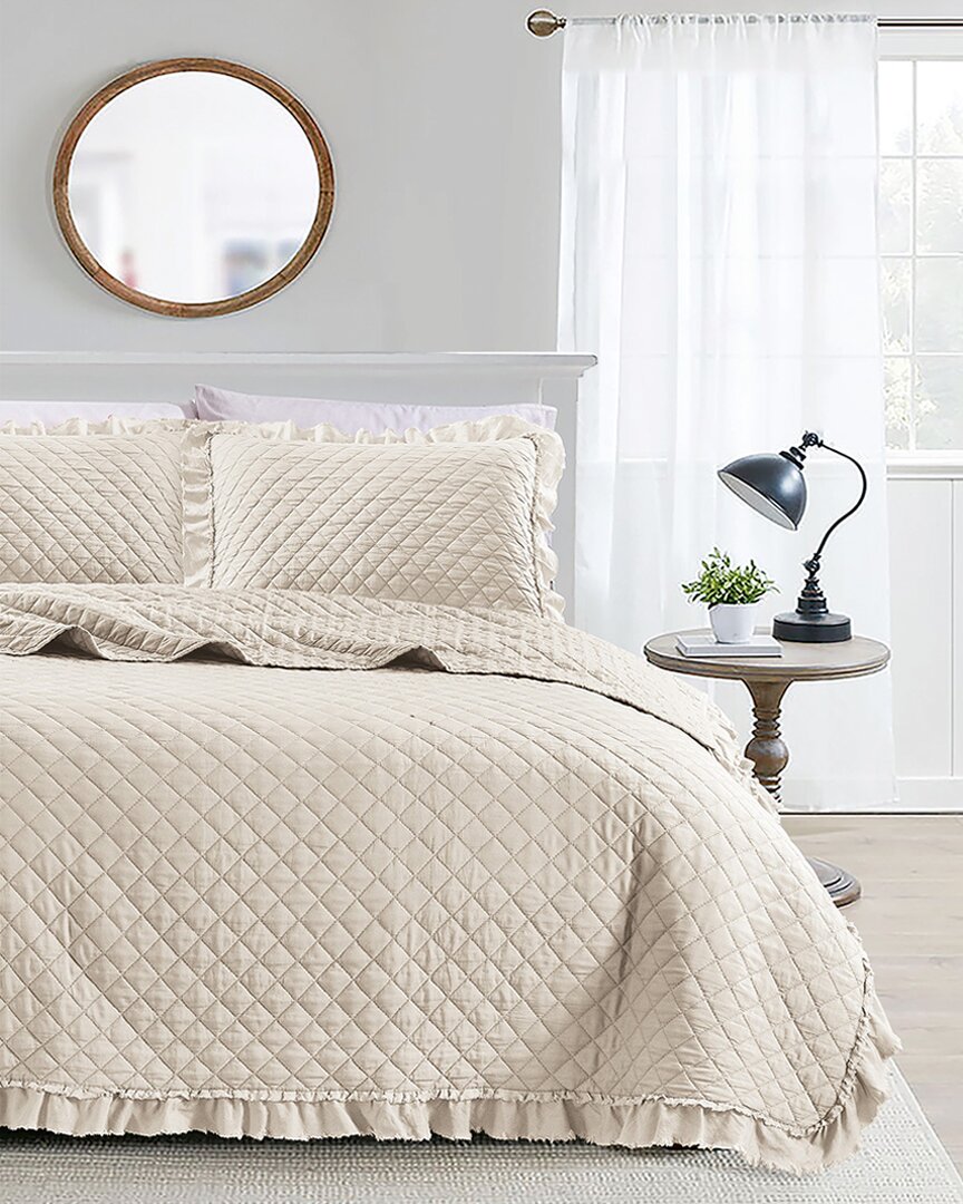 Melange Home Stonewash Diamond Ruffles Quilt Set In Taupe