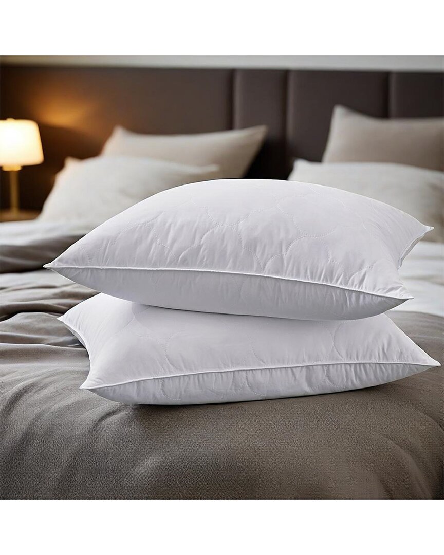 Unikome Set Of 2 Medium-firm Goose Feather Bed Pillows With Quilted Cover