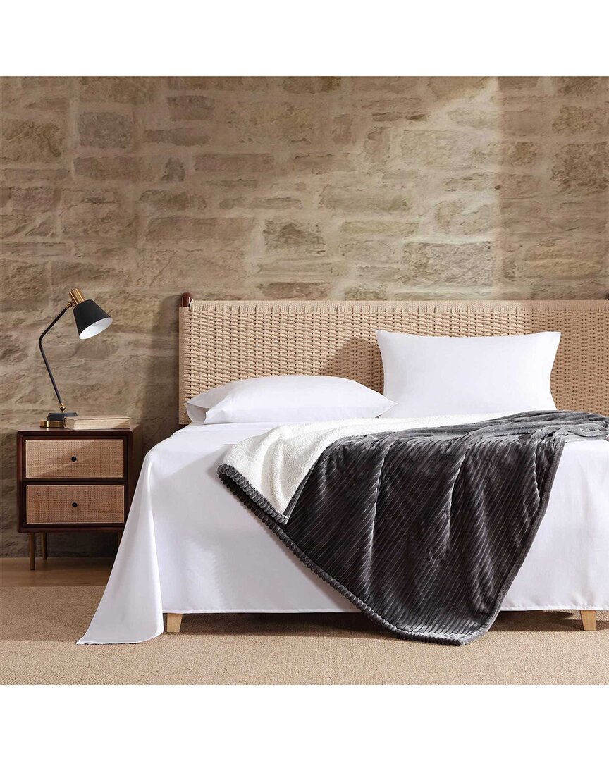 Eddie Bauer Mountain Valley Ribbed Plush Throw In Gray