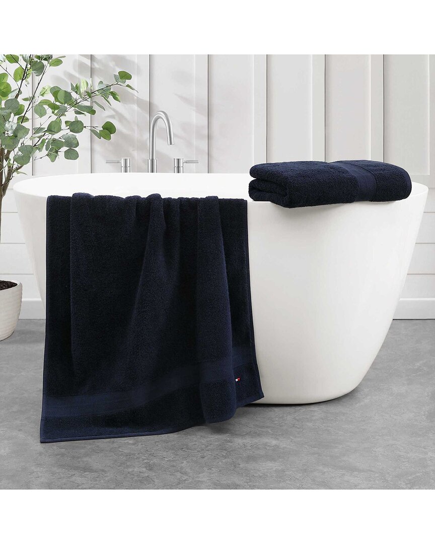 Tommy Hilfiger 200 Thread Count Modern American Solid Carded Cotton Z-twist 2pc Towel Set In Blue