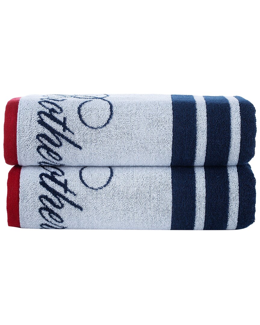 Brooks Brothers Nautical Blanket Stripe 2pc Bath Towels In White