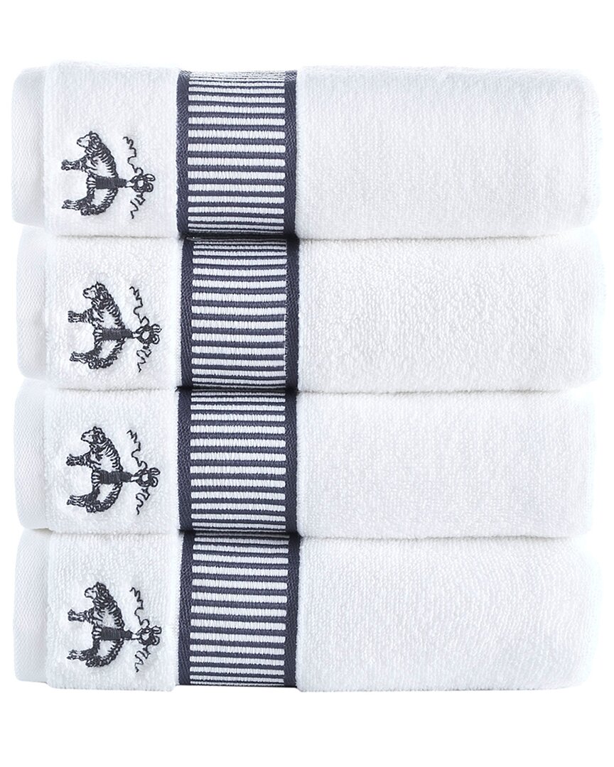 Brooks Brothers Fancy Border 4pc Hand Towels In Silver