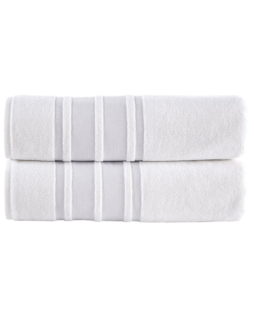 Brooks Brothers Contrast Border 2pc Bath Sheets In Silver
