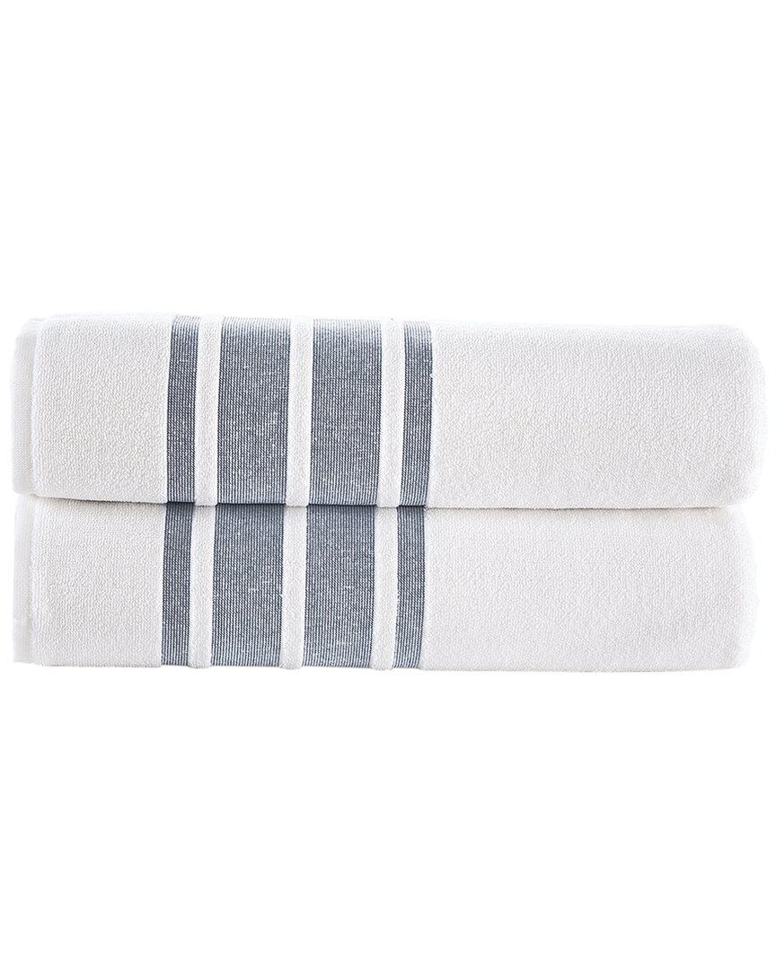 Brooks Brothers Contrast Border 2pc Bath Sheets In Navy