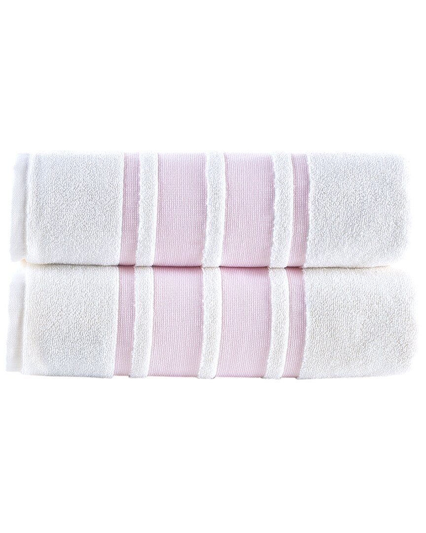 Brooks Brothers Contrast Border 2pc Bath Towels In Pink