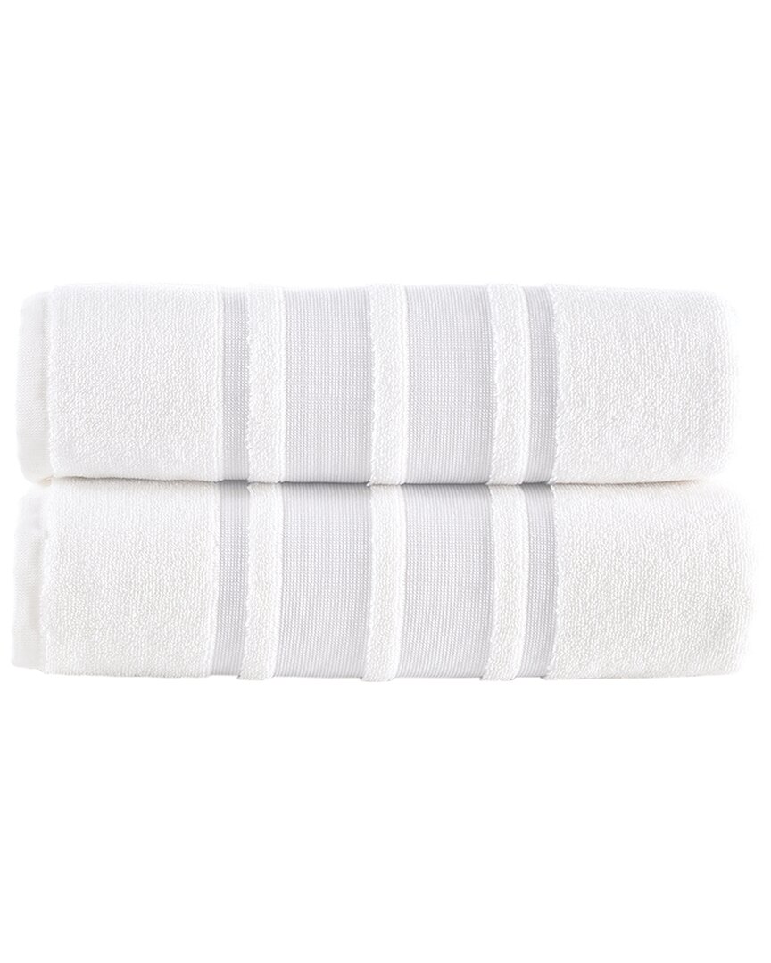 Brooks Brothers Contrast Border 2pc Bath Towels In Silver