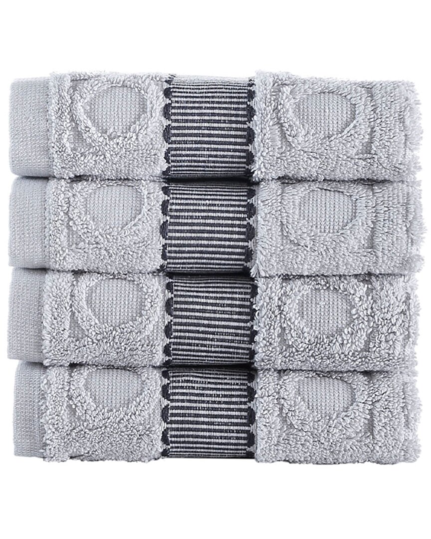 Brooks Brothers Circle In Square 4pc Wash Towels In Silver