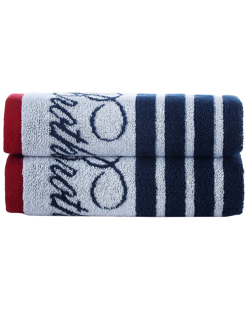 Brooks Brothers Nautical Blanket Stripe 2pc Hand Towels In White