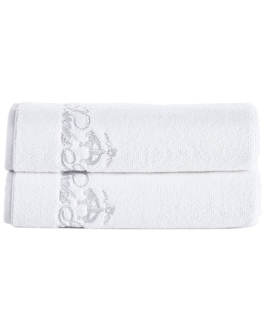 Brooks Brothers Contrast Frame 2pc Hand Towels In White