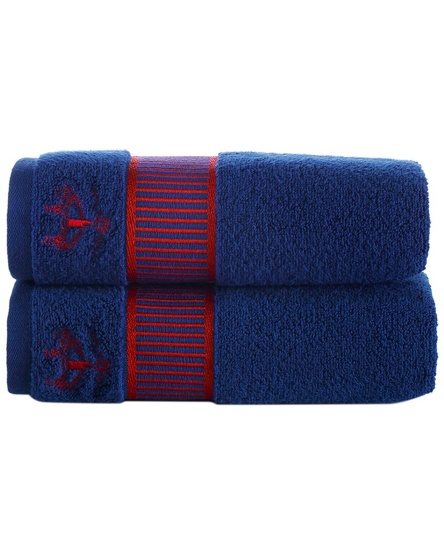 Brooks Brothers Fancy Border 2pc Hand Towels In Navy