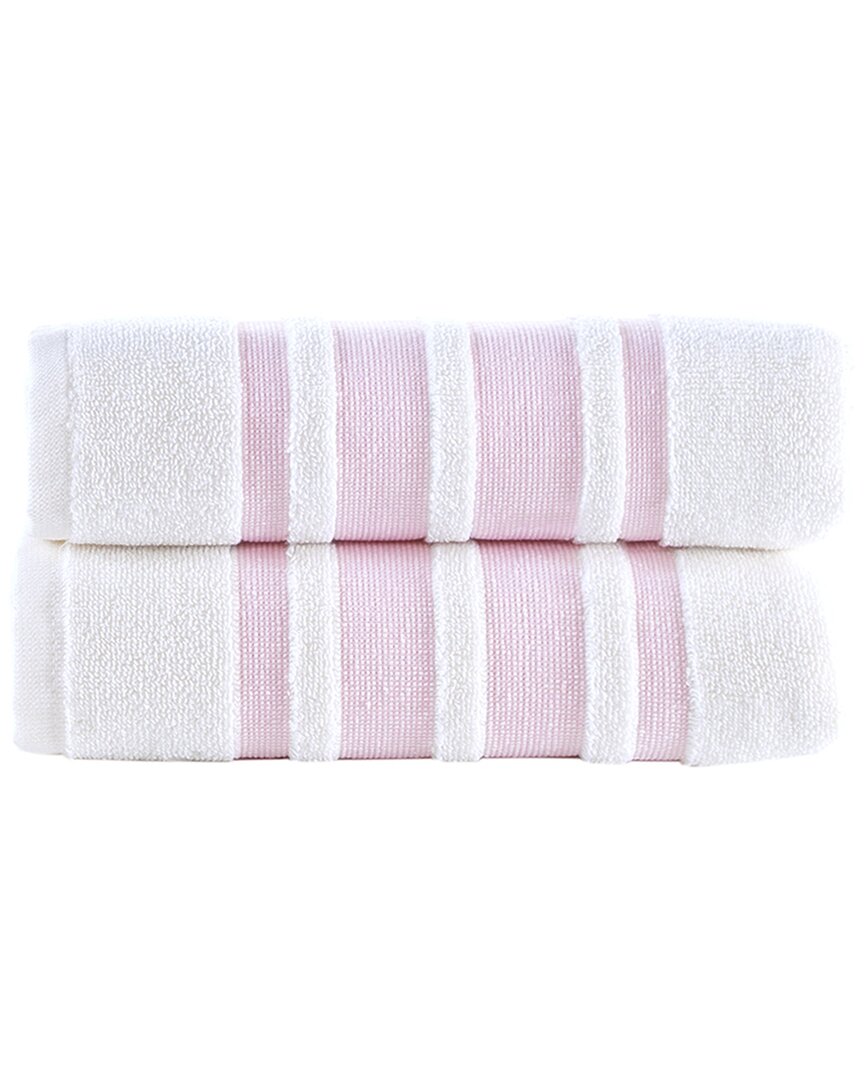 Brooks Brothers Contrast Border 2pc Hand Towels In Pink