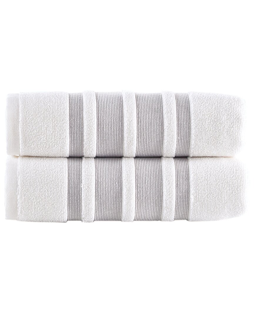 Brooks Brothers Contrast Border 2pc Hand Towels In Taupe