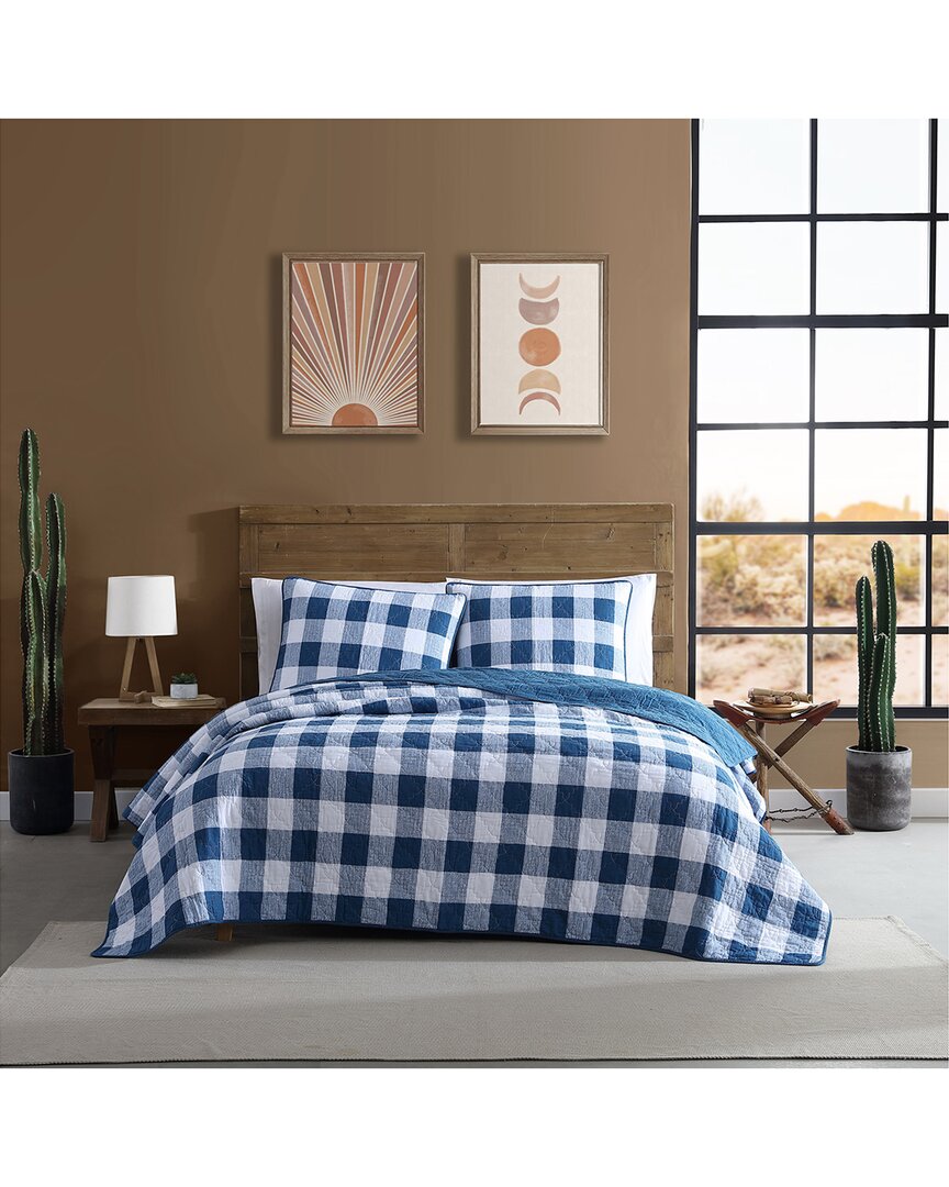 Shop Wrangler Flagstaff Check Cotton Reversible Quilt Set In Blue