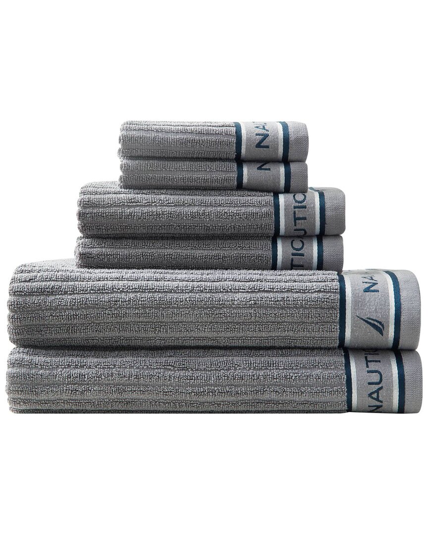 Nautica Signature Cotton Terry 6pc Towel Set In Grey