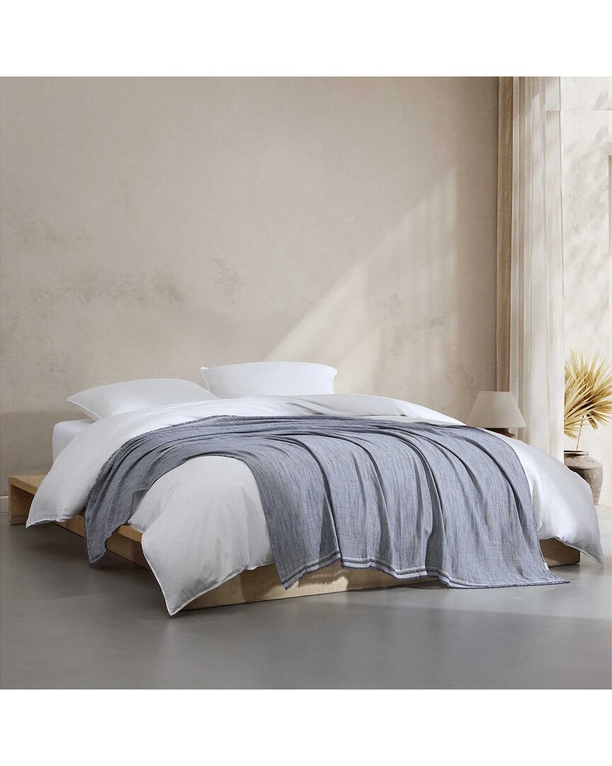 Calvin Klein Fine Weave Cotton/linen Blend Throw Blanket In Blue
